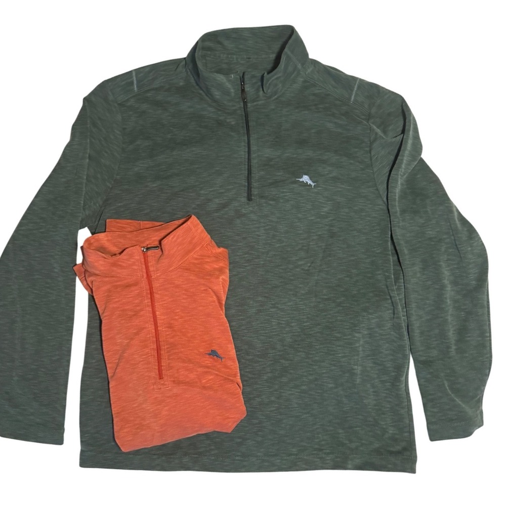 Tommy Bahama Mens XL Emfielder Qtr Zip Pullover Sweater Lot of 2 Orange Green - Picture 7 of 10